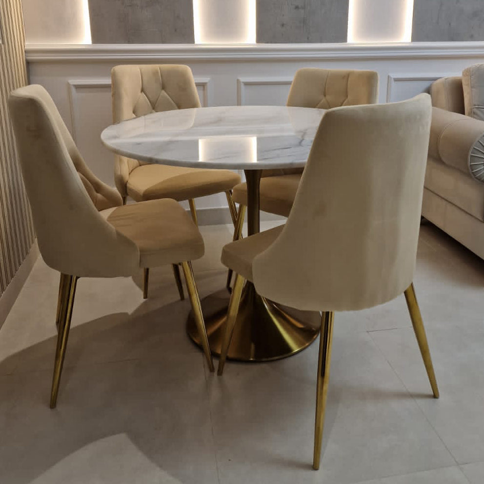 White Solid Marble Dining Table 100cm Round With Gold Base