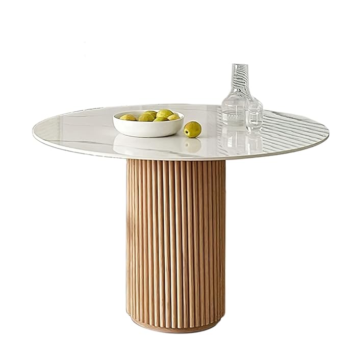 Sahara 100cm Round Marble Dining Table With Wood Base – Aslams Home