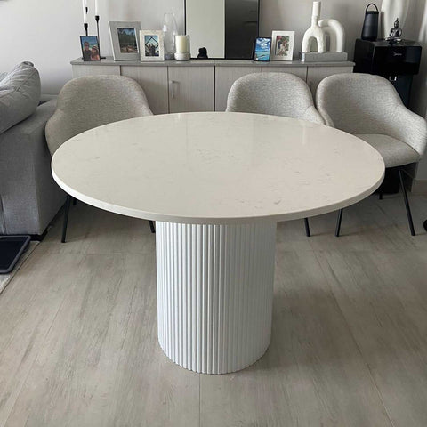 Fluted Round Marble Dining Table Carrara White Marble