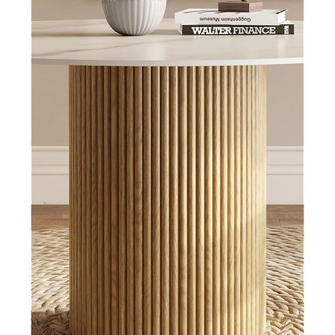 Sahara 100cm Round Marble Dining Table With Wood Base
