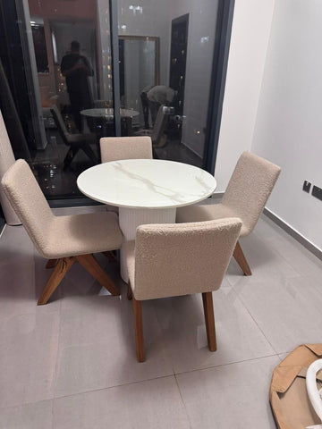 Fluted Round White Carrara Marble Dining table