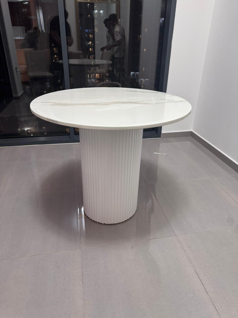Fluted Round White Carrara Marble Dining table