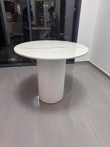 Fluted Round White Carrara Marble Dining table