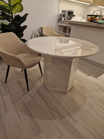 Silodo 110cm Creme Marble Dining Table